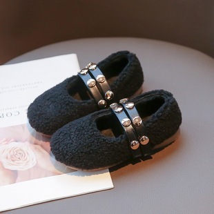 Cute Thickened Western Style Children's Warm Soft Sole New Autumn Cotton Shoes Girls' Mao Mao Shoes fleece-lined 2023