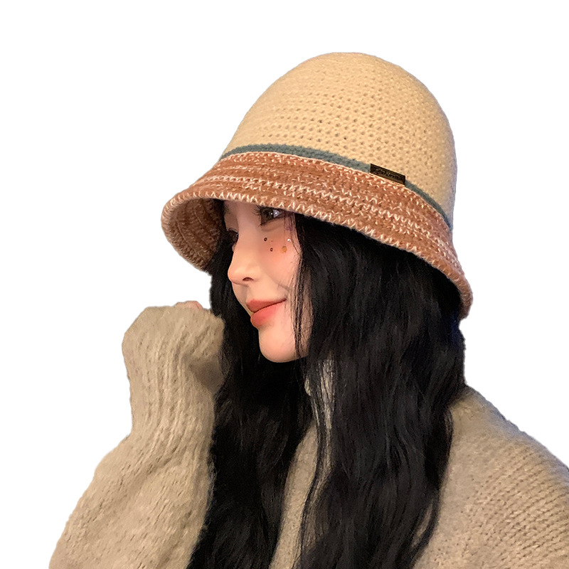 Cappello da scodella coreano lavorato a maglia coreano da donna per l'autunno e l'inverno Calore all'aperto Piccola folla Clip a colori Sfilata di moda Volto piccolo_voghion.com