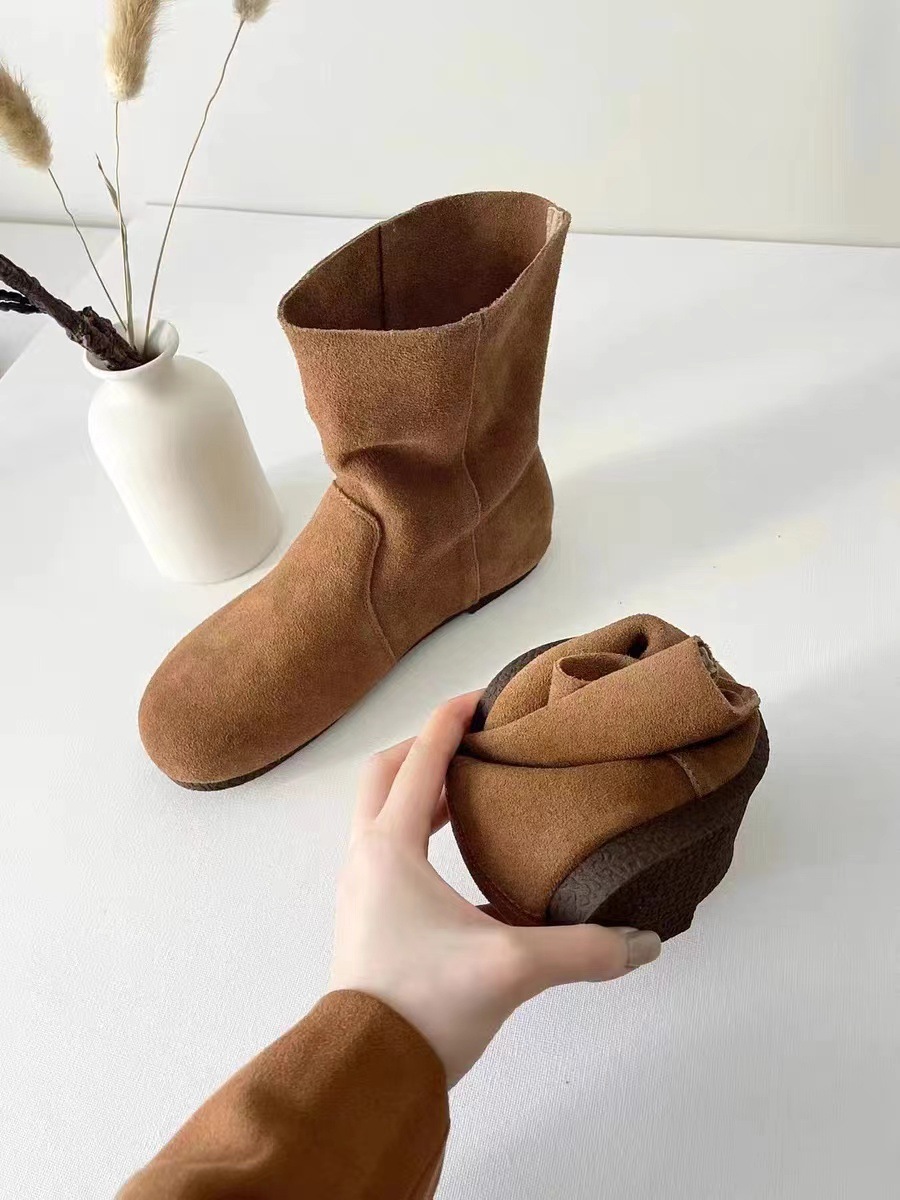 Chaussures ShoeVault en cuir suédé véritable pour femme, modèle Martin, collection automne-hiver 2024, style rétro, bout rond, souple, confortable et polyvalent._voghion.com