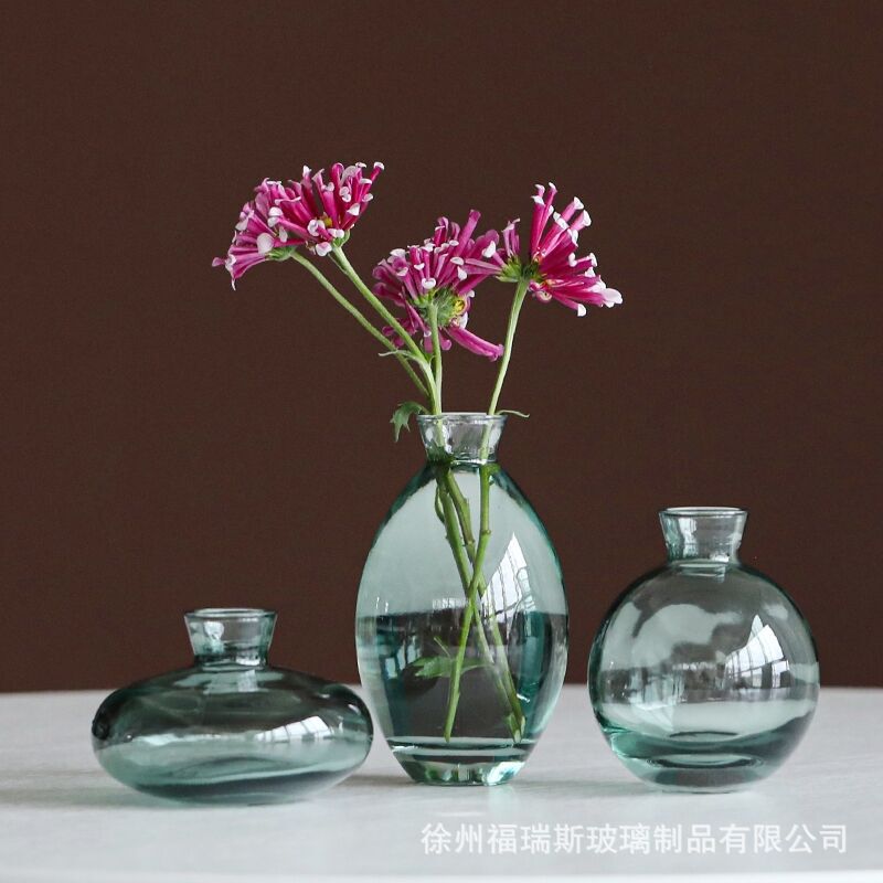 Simple small vase glass colorful fresh creative decoration handmade bouquet floral three-piece set decoration wholesale