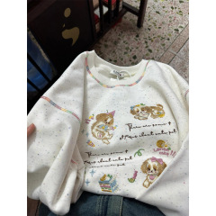 丸首の帽子のないカラーの波点の刺繍の女性の秋の新型のoversizeの小さい子供の韓系の怠惰な上着