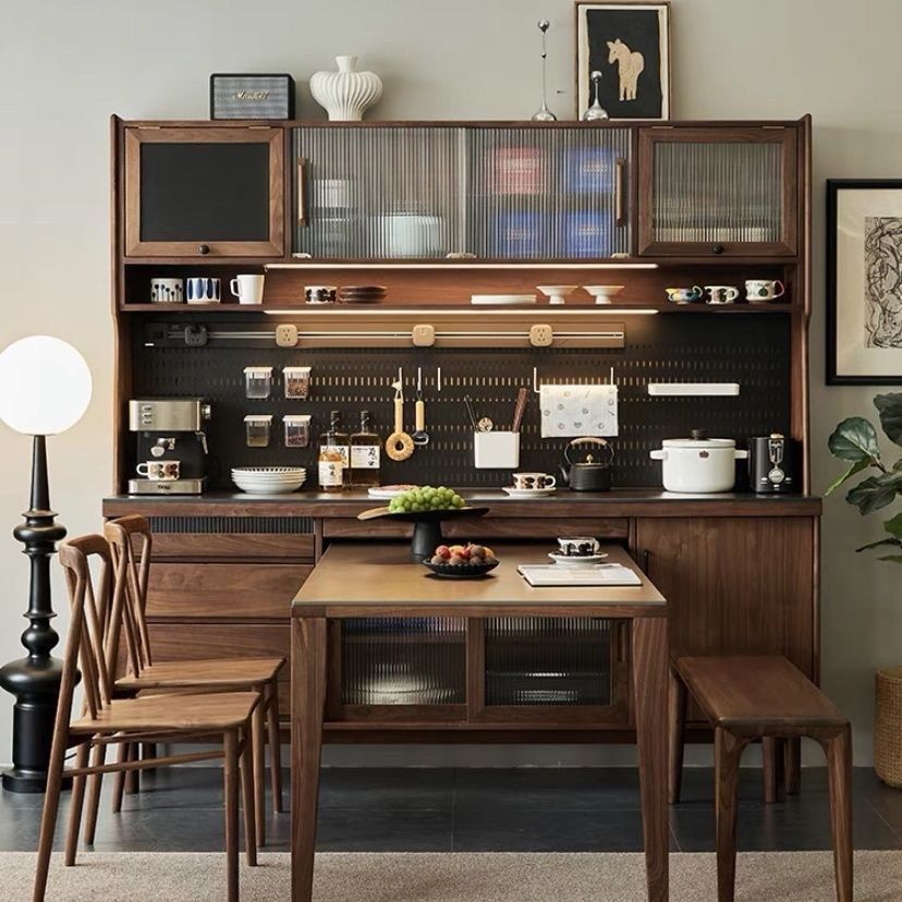 Solid Wood North American Rubber Wood Sideboard Wine Cabinet Kitchen Living Room High Cabinet Integrated Storage Cabinet Cabinet Wall Rock Slab Tea