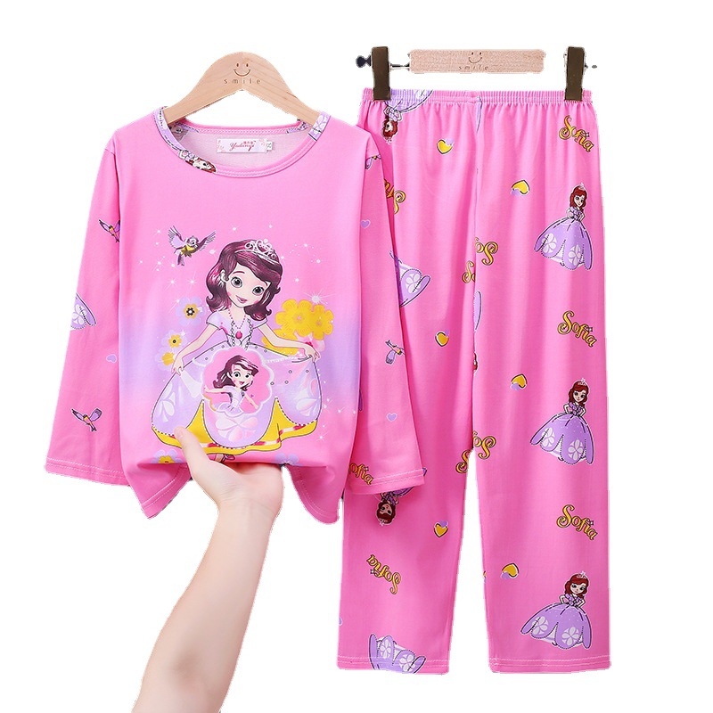 Foreign trade spring and autumn children's pajamas boys and girls cute cartoon suit loose thin small and medium-sized children's home clothes