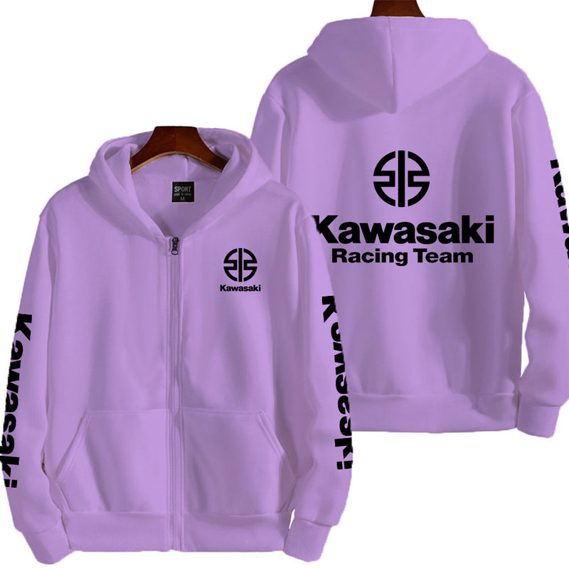 Kawasaki Logo Racing Motorcycle Team Men's Zip Hooded Sweatshirts Spring Autumn Fashion Men's Sweatshirts