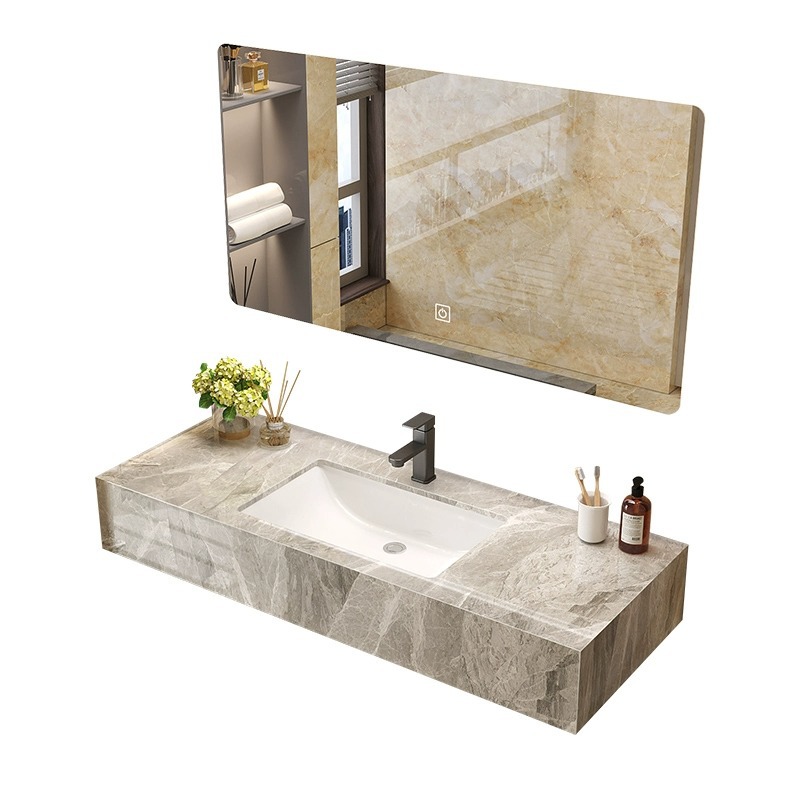 Personalizado brillante panel de roca integrado gabinete de baño combinación de hotel inodoro simple pequeño lavabo lavar la cara