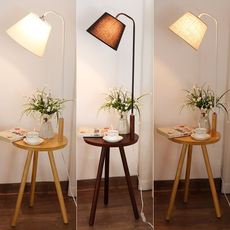 Floor lamp with coffee table creative living room Nordic simple modern personality solid wood bedroom bedside study reading lamp