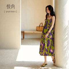 悦内带胸垫睡裙女士夏季夏天莫代尔吊带背心大码长款蝴蝶睡衣女款