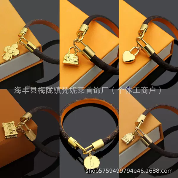 Donkey Home Titanium V-Shaped Mother's Old Flower Leather Hanging Stereo Bag Bracelet Women's Hanging Bag Hanging Chain Leather Bracelet Bracelet