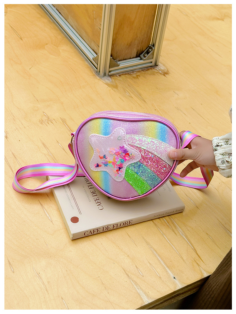 178g Weight Polyester Lining Material Zipper Closure Type Single Shoulder Strap Strap Type Shoulder Bag, Crossbody Bag Bags Type Daily Occasion Pu Leather Material Star, Stripe Pattern All Seasons Season Kid'S Gender Cute Style Heart-shaped Shape Kid'S Pu Leather Star Stripe Cute Heart-shaped Zipper Shoulder Bag Crossbody Bag 2