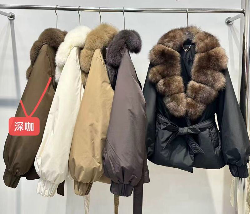 2025新款狐狸毛皮草白鸭绒羽绒服女短款系带收腰显瘦保暖外套|undefined