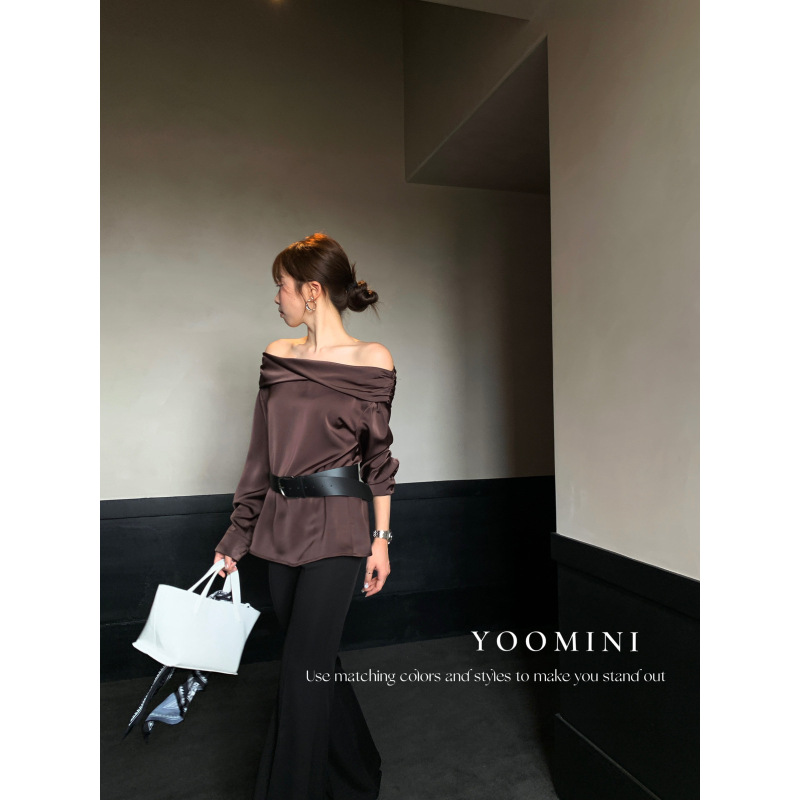 YOOMINI-光拂肩气质高雅长袖2025初秋上新衬衫(配腰带)M16591-SW|undefined