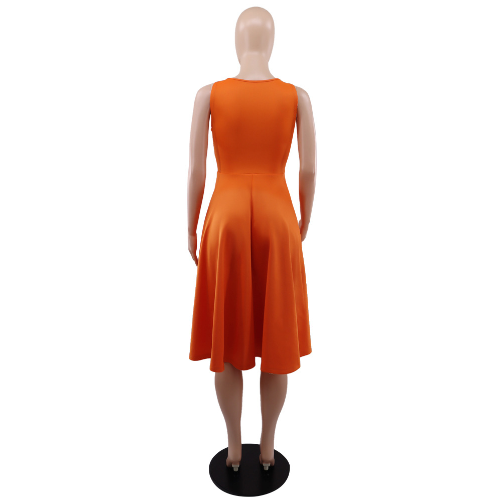 Solid Color Simple Sleeveless Vest Casual A line Large Hem Women Dress