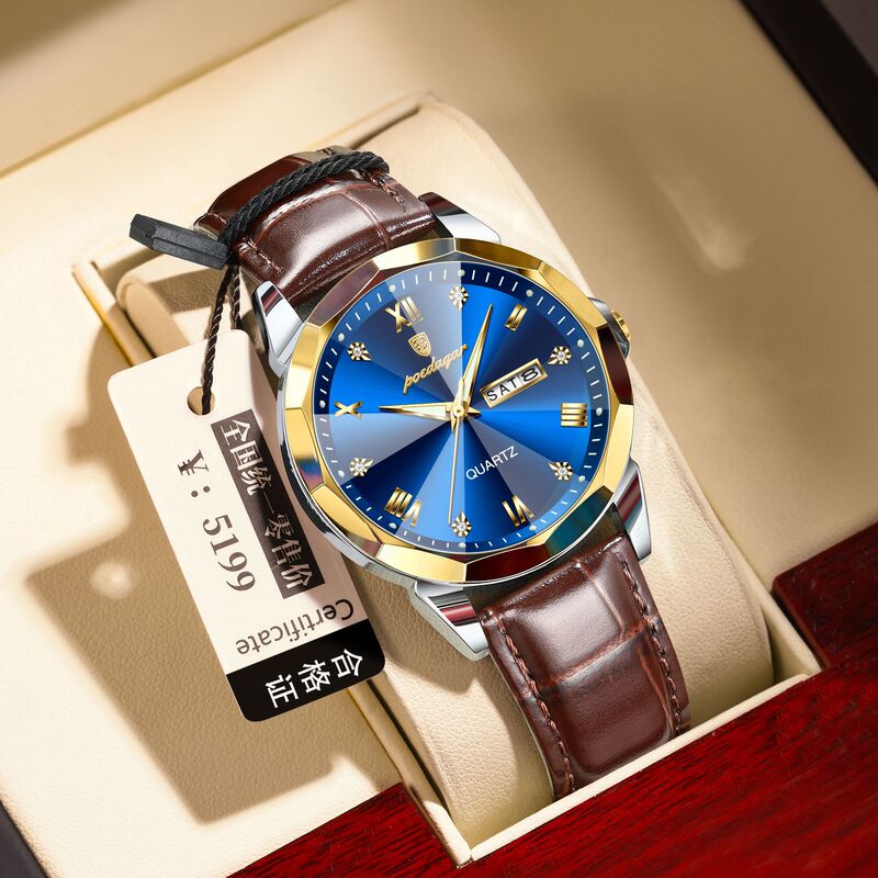 Swiss Brand Business Men's Watch, New Quartz Watch, Waterproof Leather Strap Model, Live Streaming, One-Piece Dropshipping, Decorative Luminous
