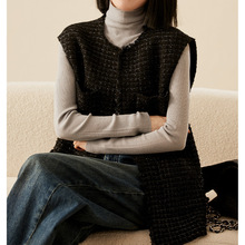 秋冬时尚佰搭 微闪粗花呢 教科书式经典含羊毛香风马甲女