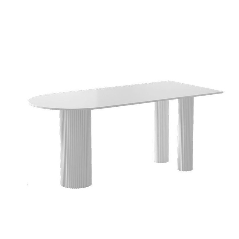 Mezcla de mesa de comedor de tabla de roca blanca pura, mezcla de mesa de comedor semicircular moderna y simple para hogares pequeños.