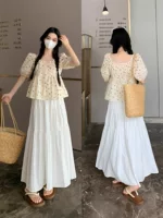 White skirt, set, plus size, loose fit