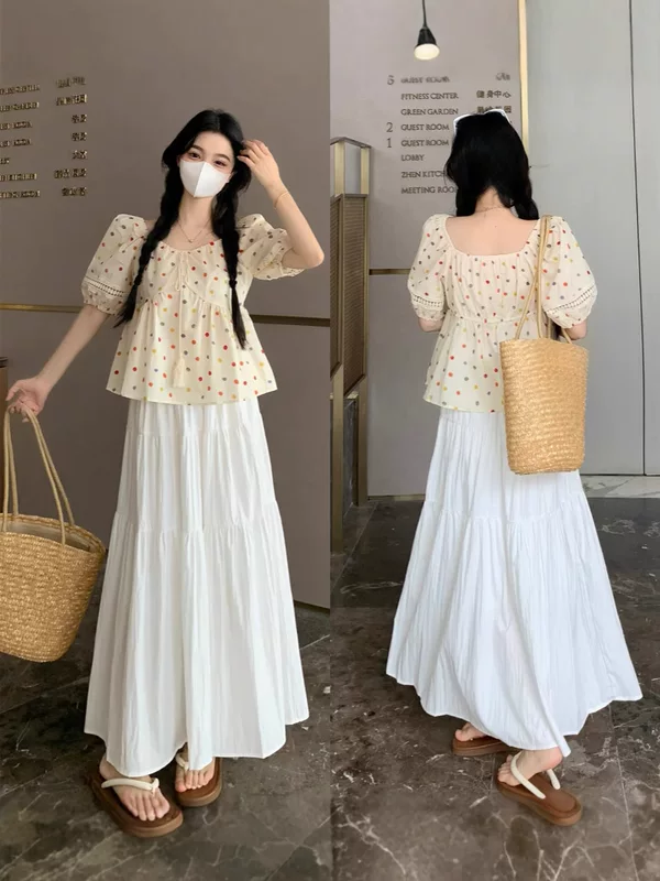 White skirt, set, plus size, loose fit