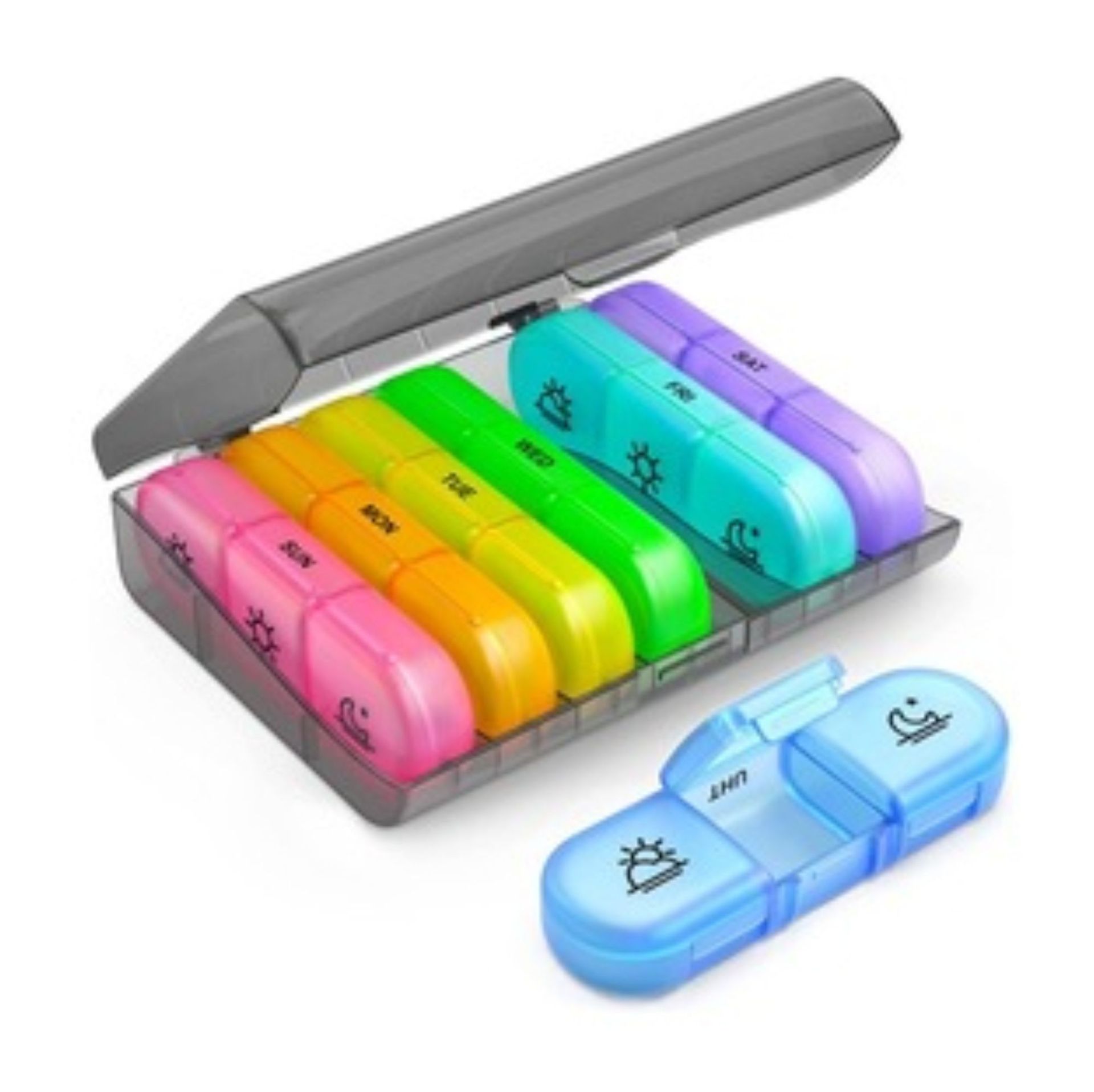 Caja de Medicina de compartimiento de plástico portátil Amazon nueva venta caliente 21 rejilla caja de medicina negra caja de clasificación siete días a la semana