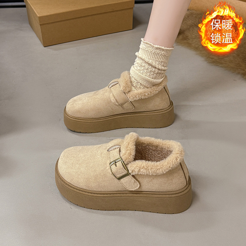 Zapatos de invierno de mujer de altura aumentada 2025 nuevos zapatos de nieve de calentamiento de lana de calentamiento de un pie zapatos de algodón de calentamiento