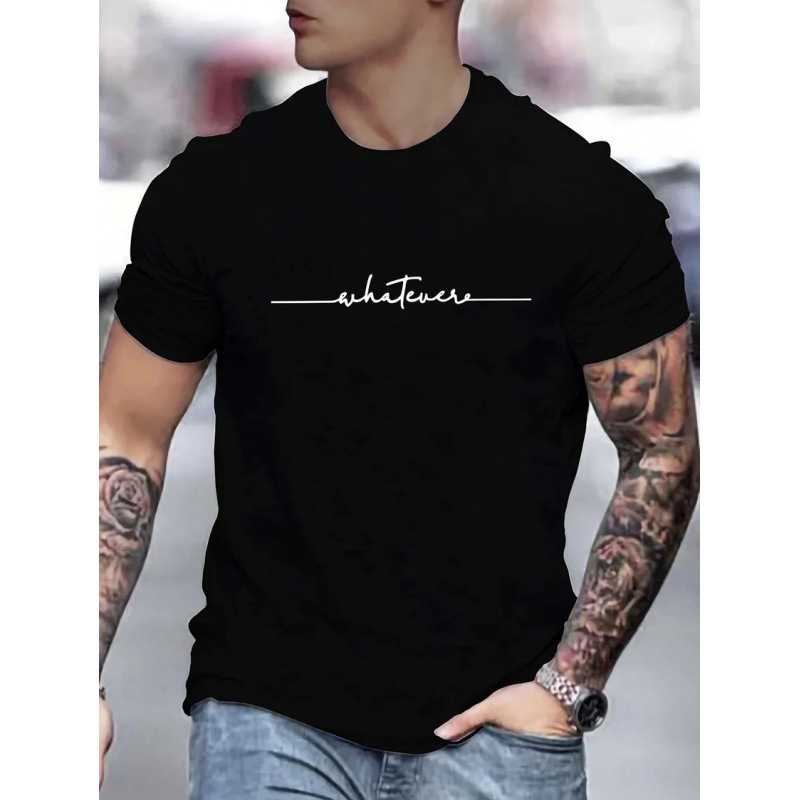 Cross-Border Foreign Trade European and American Large Size Men's Casual Cotton Round-Neck T-Shirt with Interesting Printed Text and Letters