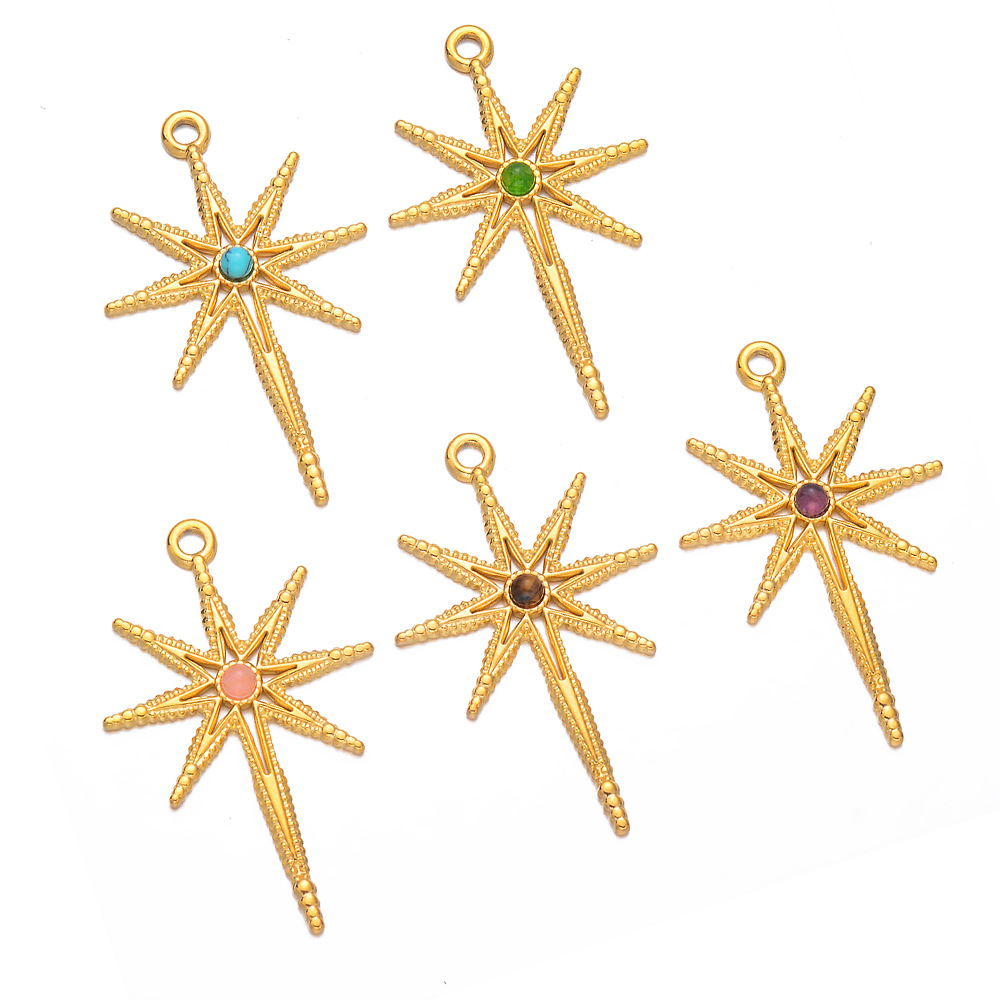 Natural Stone Inlay Material 5 PCS/Package Stainless Steel Natural Stone Star Pendant