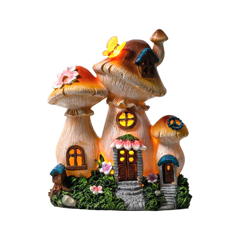 クロスボーダーきのこハウスソーラーライト庭置物ナイトライト屋外ガーデン装飾樹脂工芸品temu