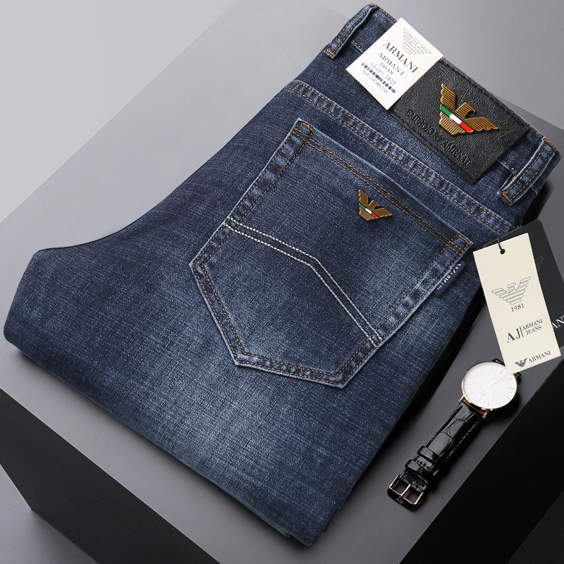 Cross-Border Brand Spring and Autumn Straight Jeans Men's High-End Foreign Trade Elastic Middle-Aged Loose Casual Thin Long Pants