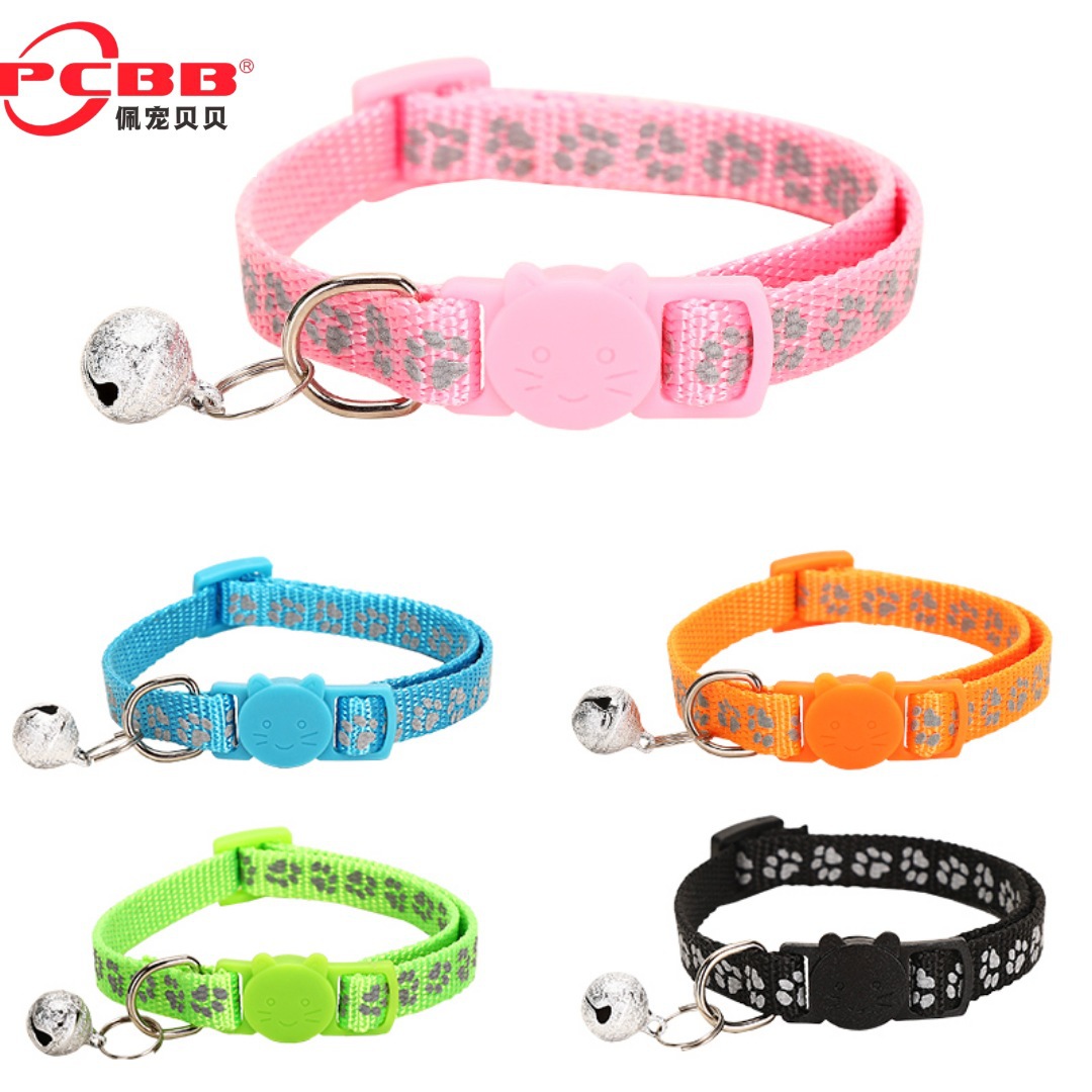 Collar de mascotas 1.0 huellas de pies reflectantes gatos botón de seguridad collar de color gato collar de gato 4 piezas