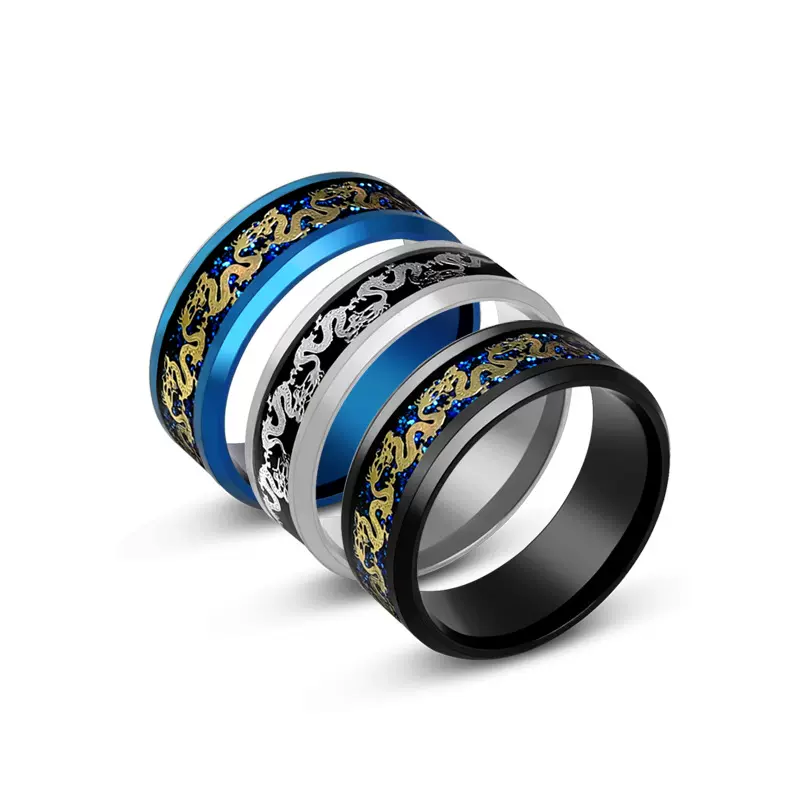 不锈钢龙纹钛钢戒指情侣对戒霸气时尚珠宝首饰素圈跨境男女士饰品