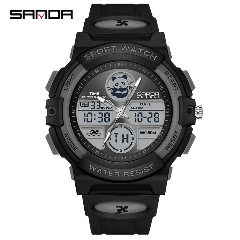 Sanda Spaceman reloj electrónico multifuncional hombres y mujeres Moda Panda patrón impermeable reloj de hombre