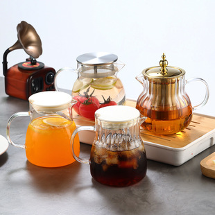 Cross-Border High Borosilicate Glass Coffee Pot Striped Teapot with Filter High Temperature Resistant Flower Teapot Juice Pot Hand Brewing Pot