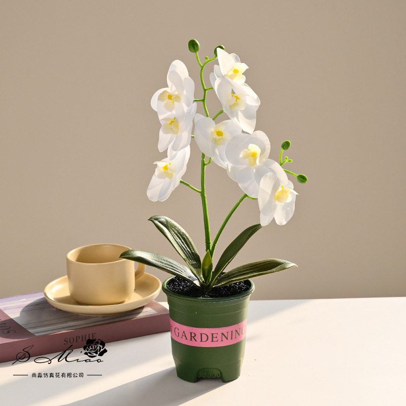 8 flores Phalaenopsis en maceta flor artificial moda creativa flor falsa decoración decoración planta verde artificial simulación maceta al por mayor