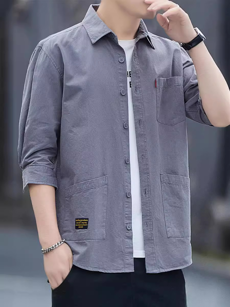 Camisas de primavera y verano para hombres de negocios de manga media de moda de algodón exterior simple de verano simple de ocio