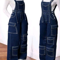 ジーンズレディースデニムパンツオーバーオールマルチポケットワイドレッグカーゴパンツ卸売