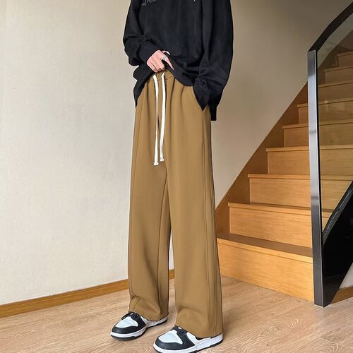 Men's Loose Straight Fall Athletic Pants with Droopy Sensation Streetwear Floor-Length Wide Leg Casual Pants for Teenagers