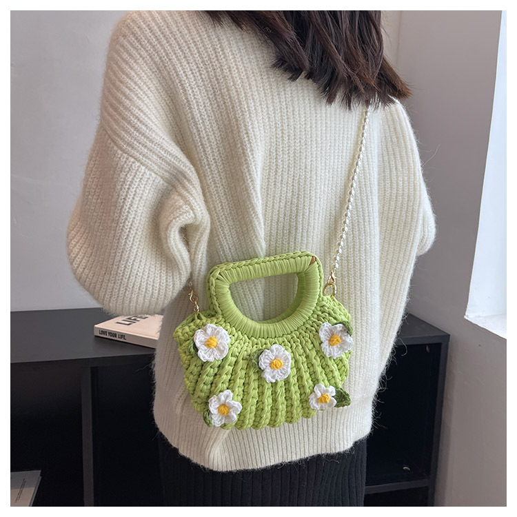 Women's Medium Fabric Flower Cute Weave Open Crochet Bag display picture 13