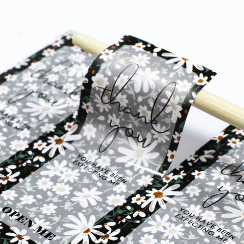 Cross-border wholesale flowers rectangular thank you sticker gift box sealed film waterproof label packaging supplies