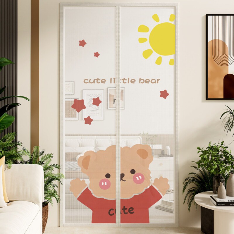 2026 New Cartoon Mesh Anti-Mosquito Door Curtain Magnetic No-Drill Screen Door and Window Curtain for Home Children's Room Partition Curtain