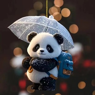 Cross-Border New Creative Panda Series Acrylic Flat Car Rearview Mirror Pendant Keychain Backpack Pendant