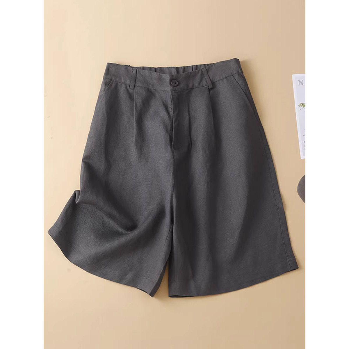 Quần short nữ ống rộng vải lanh cotton phong cách mới — Màu cam