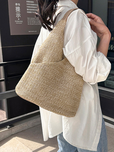 Summer Grass Weave Women's  New Trendy Large Capacity Commuter Tote Bag Texture Single Shoulder Beach Bag