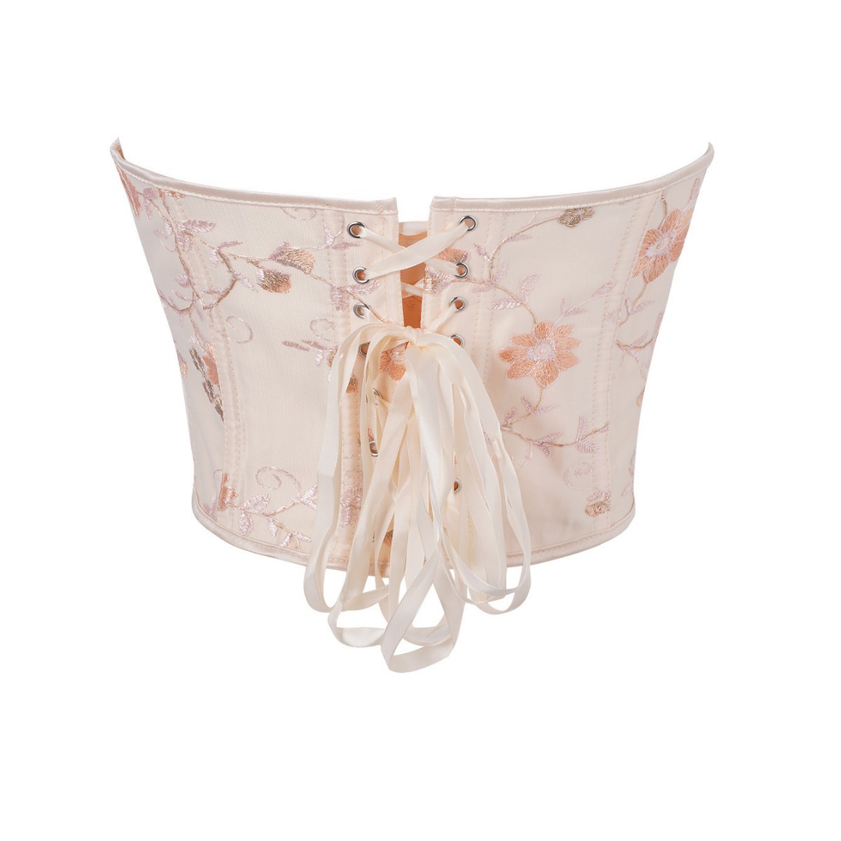 Albaricoque bordado patrón corsé damas blindaje soporte de pecho cinturón corte hueso de pescado vestido de cuerpo exterior