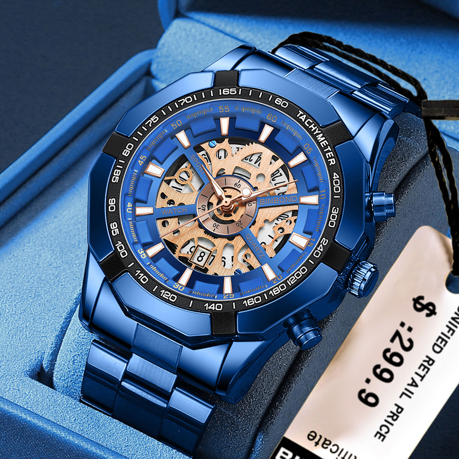 2024宾邦新款男士非机械手表防水夜光色商务镂空腕表高端品牌