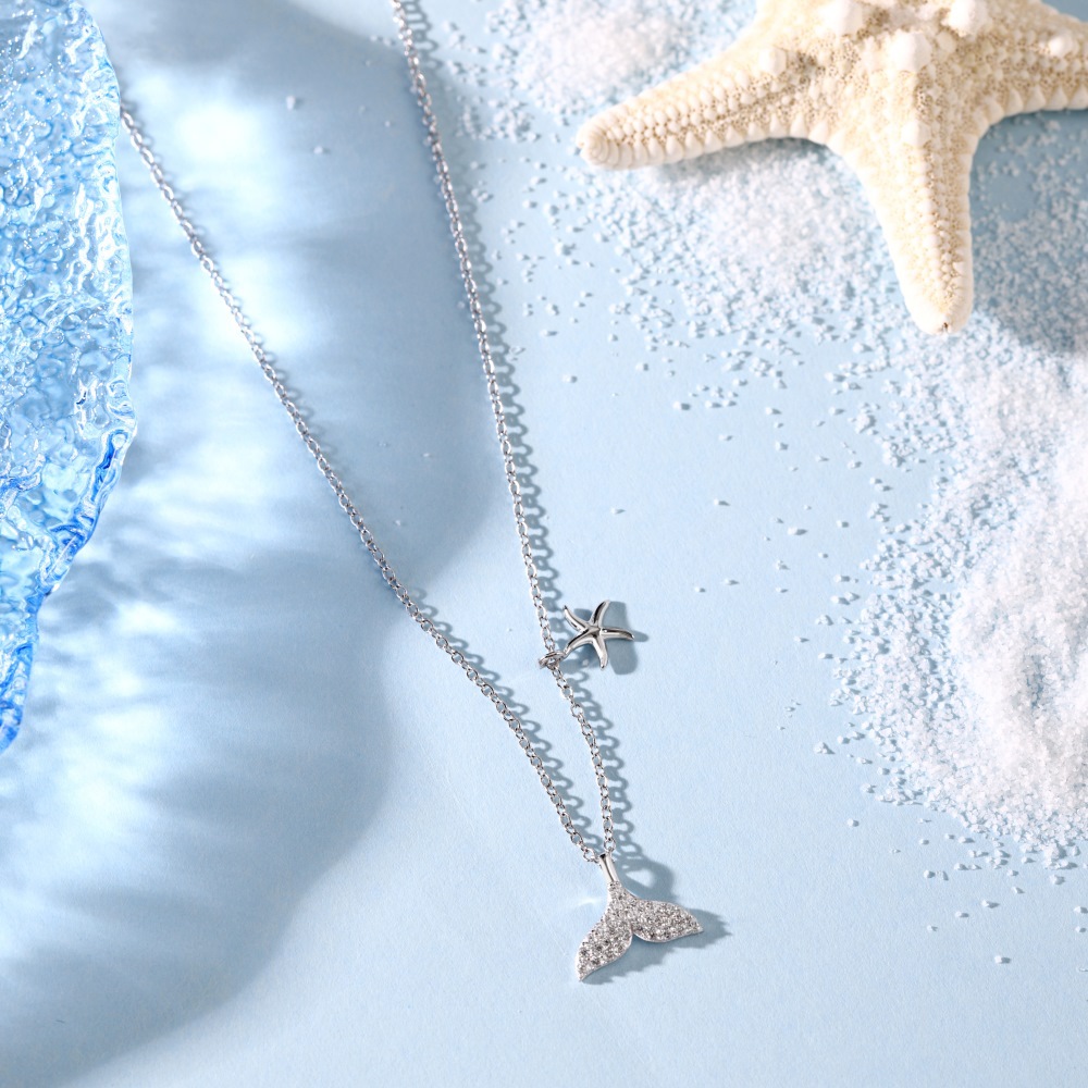 Women's Gender 925 Sterling Silver Zircon Plating Geometric Starfish Fish Tail Pendant Necklace