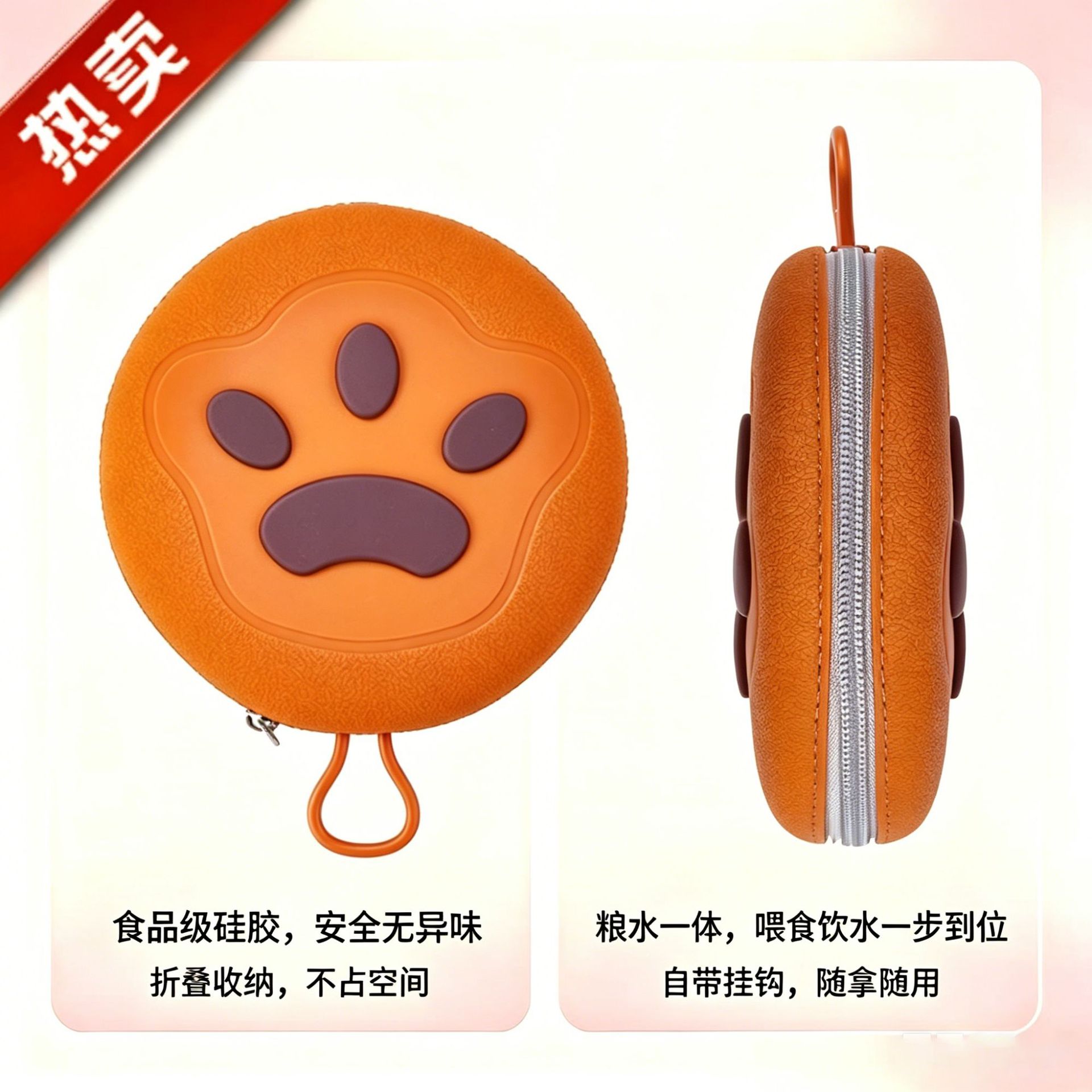 새로운 실리콘 애완 동물 음식 만화 접이식 휴대용 야외 고양이 음식 개 음식 물 분지 가전 누출 방지 기기