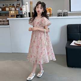 女童夏季新款韩版洋气中大童礼服公主裙雪纺碎花连衣裙其它无吊牌