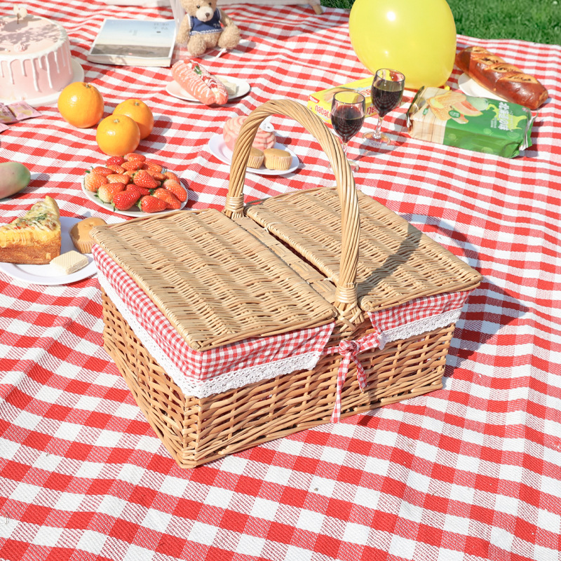 Cesta tejida hecha a mano japonesa cesta de picnic al aire libre almacenamiento fruta merienda pan cesta ratán cesta de mano cesta de verduras