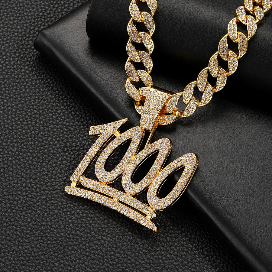 Hot selling full diamond 1000 point Cuban necklace Men's trendy cool street dance decorative pendant_voghion.com