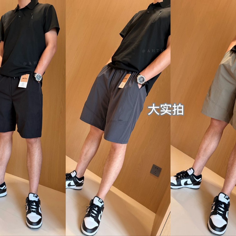 三色透气网孔男士短裤锦纶爸爸夏季休闲运动五分潮流外穿沙滩裤男