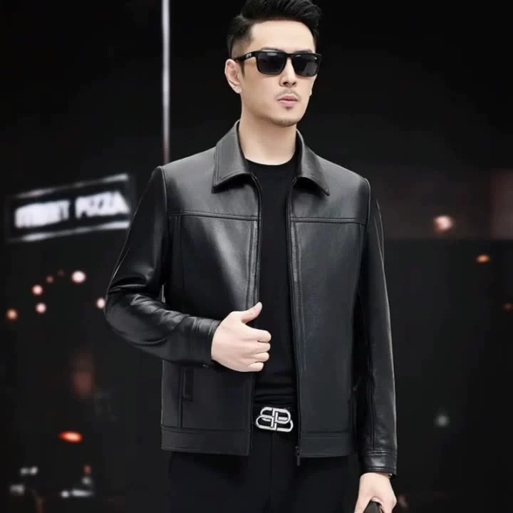 Новая мужская куртка из первосортной воловьей кожи, осенне-зимняя высококачественная короткая куртка из натуральной кожи с лацканами, кожаная куртка Haining.